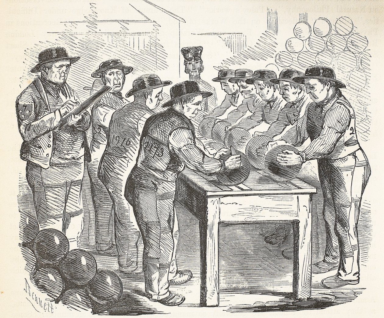 Gefangene beim Schaben von Schrot, Illustration aus The Criminal Prisons of London and Scenes from Prison Life von Henry Mayhew und John Binny, veröffentlicht 1862 von English School
