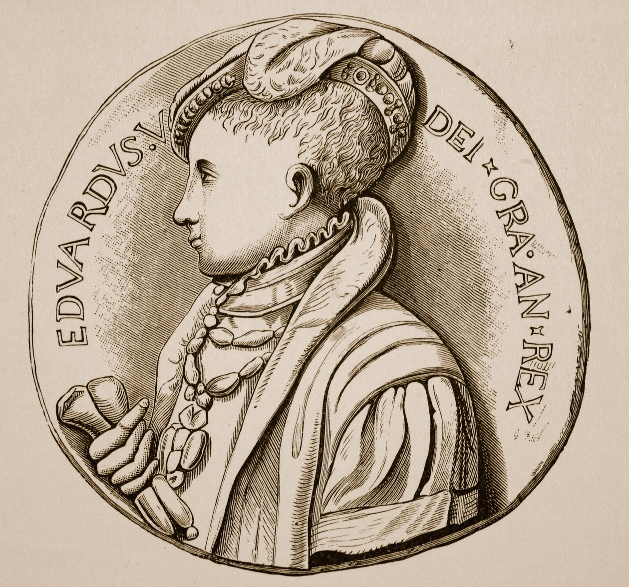 Krönungsmedaille von Edward VI. (Sepia-Foto) von English School
