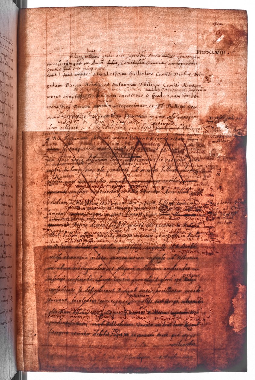 Cotton MS Faustina F III, f. 107r (durchscheinendes Licht) von English School
