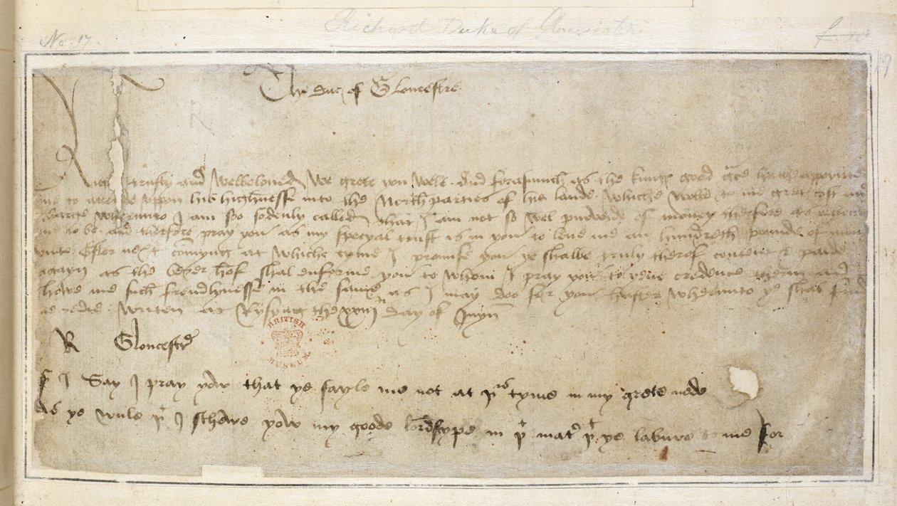 Richards erster überlebender Brief an Sir John Say von English School