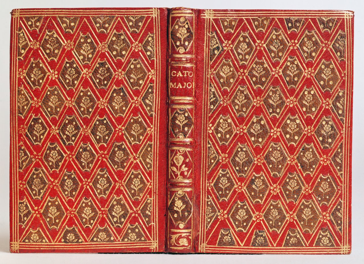 Einband eines Buches, möglicherweise Cato Major de Senectute von Cicero (Leder) von English School