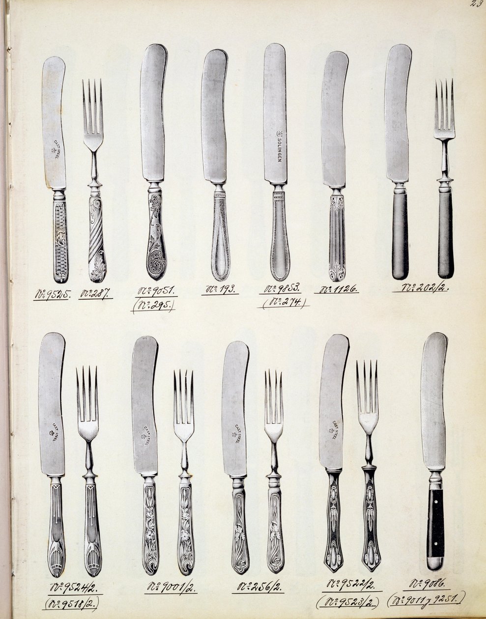 Besteckdesigns, aus einem Handelskatolog für Haushaltswaren und Einrichtungsgegenstände, ca. 1890-1910 von English School