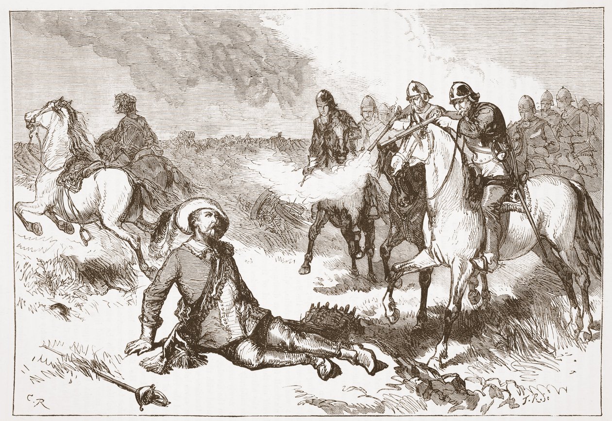 Tod von Gustavus Adolphus, Illustration aus The History of Protestantism von James Aitken Wylie, veröffentlicht 1878 von English School