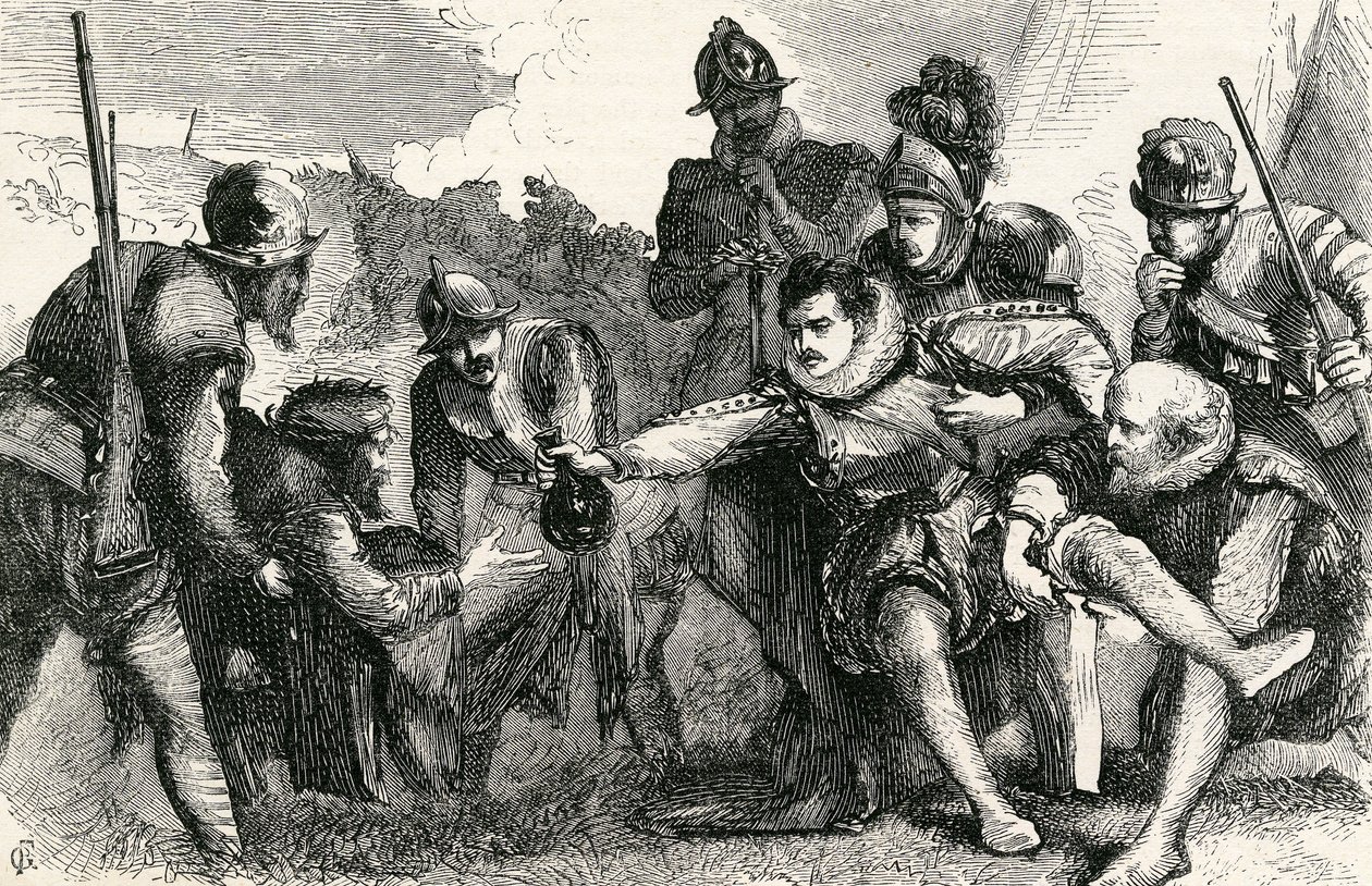 Tod von Sir Philip Sidney in der Schlacht von Zutphen, 1865 von English School