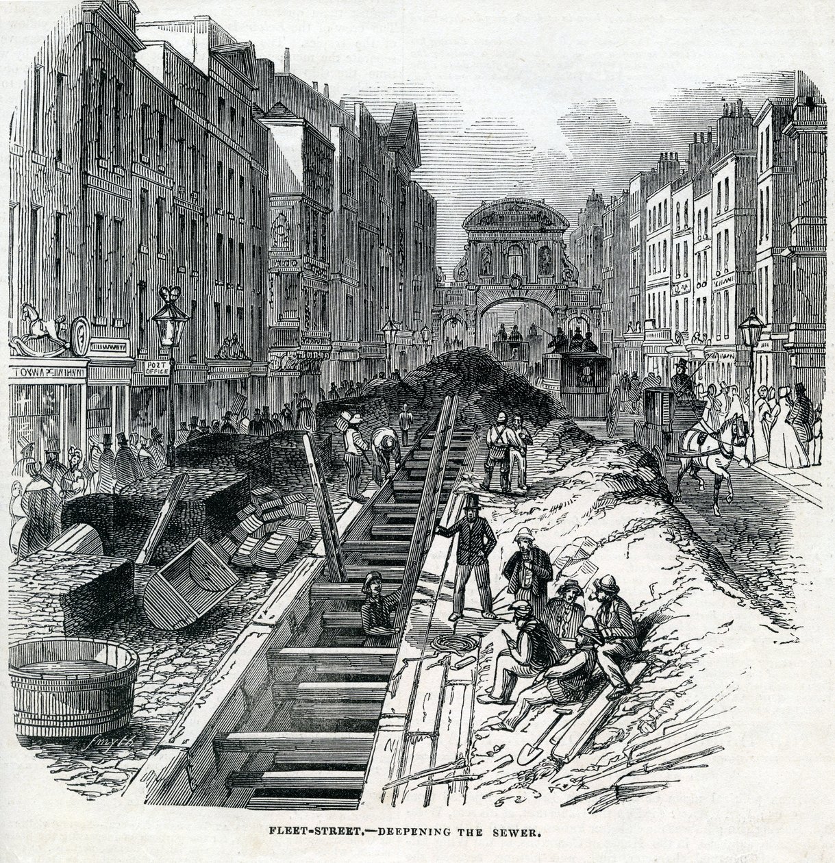 Vertiefung des Fleet Street Abwasserkanals, London, 1845 von English School