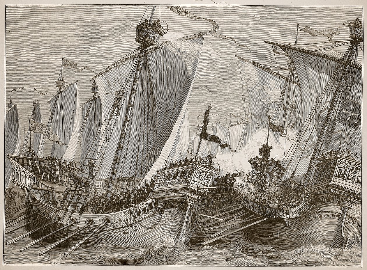 Niederlage der französischen Flotte im Ärmelkanal, Illustration aus Cassells Illustrierter Geschichte Englands von English School