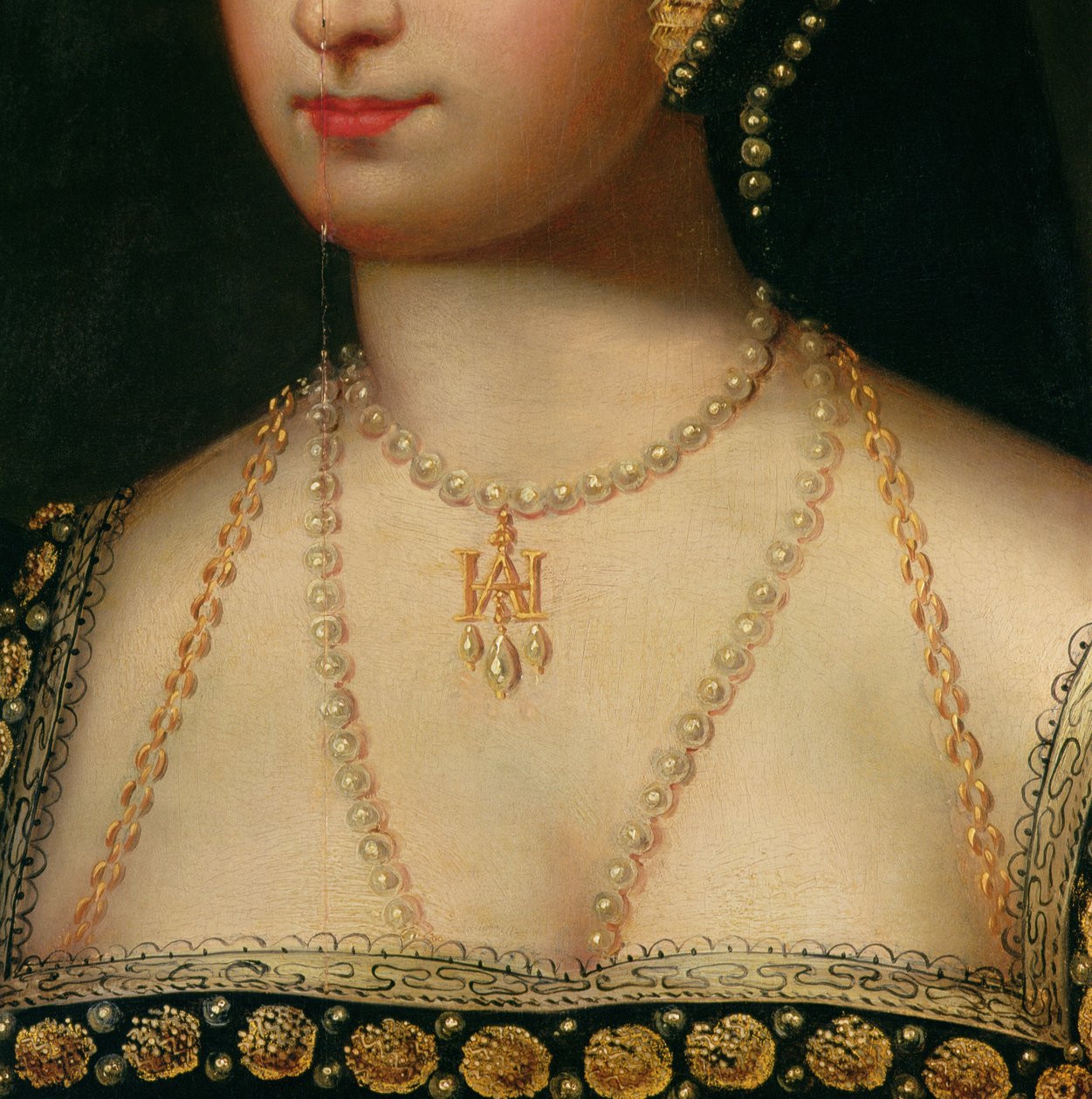 Detail aus einem Porträt von Anne Boleyn (1504-36) ca. 1533 von English School