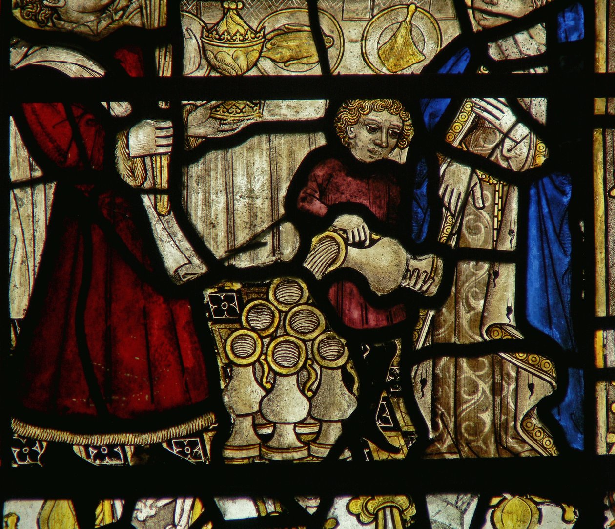 Detail eines Fensters, das die Hochzeit zu Kana darstellt (Detail) von English School