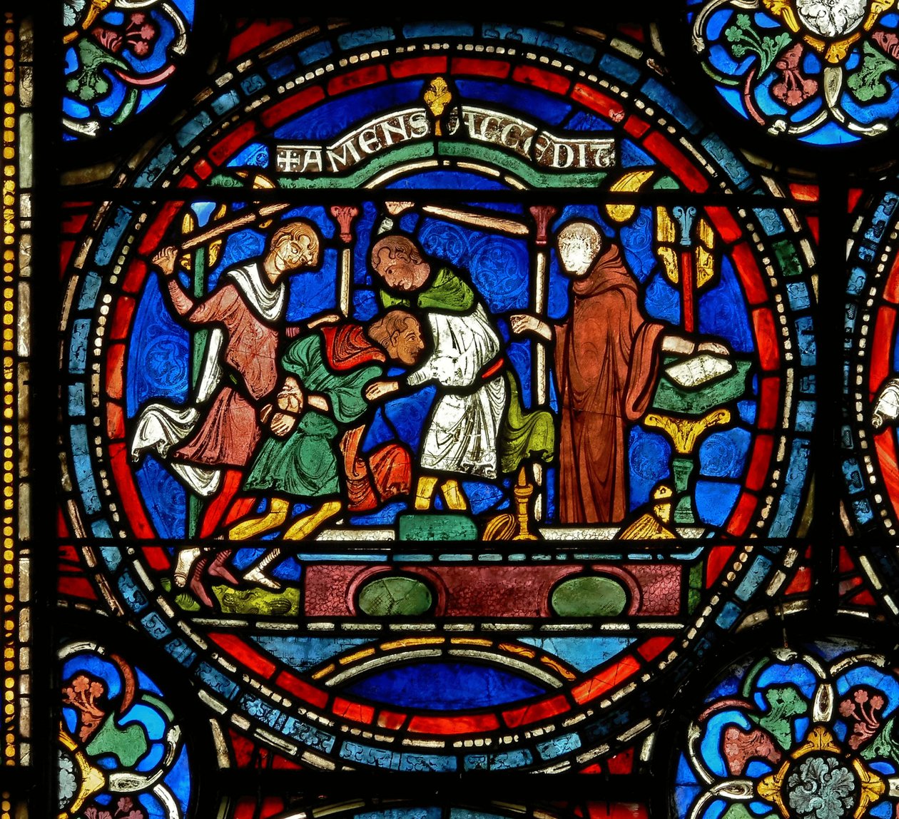 Detail des Wunderfensters, das den verrückten Henry von Fordwich zeigt (Detail) von English School