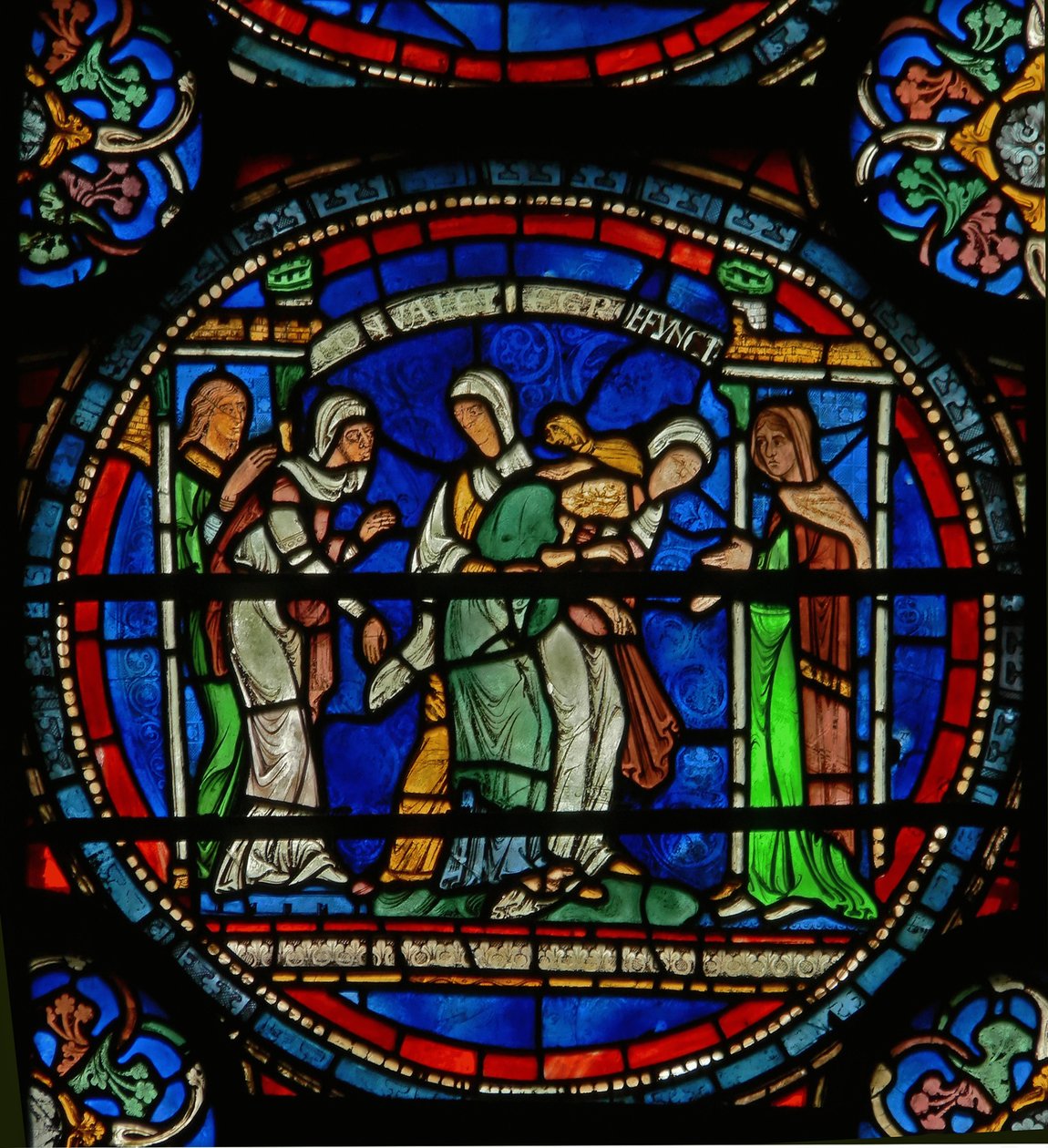 Detail des Wunderfensters, das Petronillas epileptischen Anfall zeigt (Detail) von English School