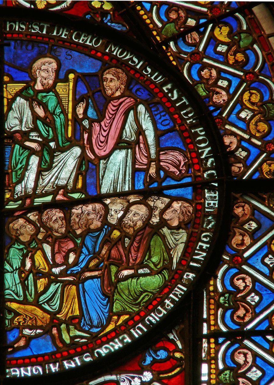 Detail aus dem Ostfenster der Dreifaltigkeitskapelle mit Moses und den Israeliten von English School