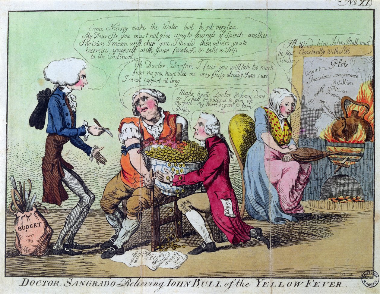 Doktor Sangrado befreit John Bull vom Gelbfieber von English School