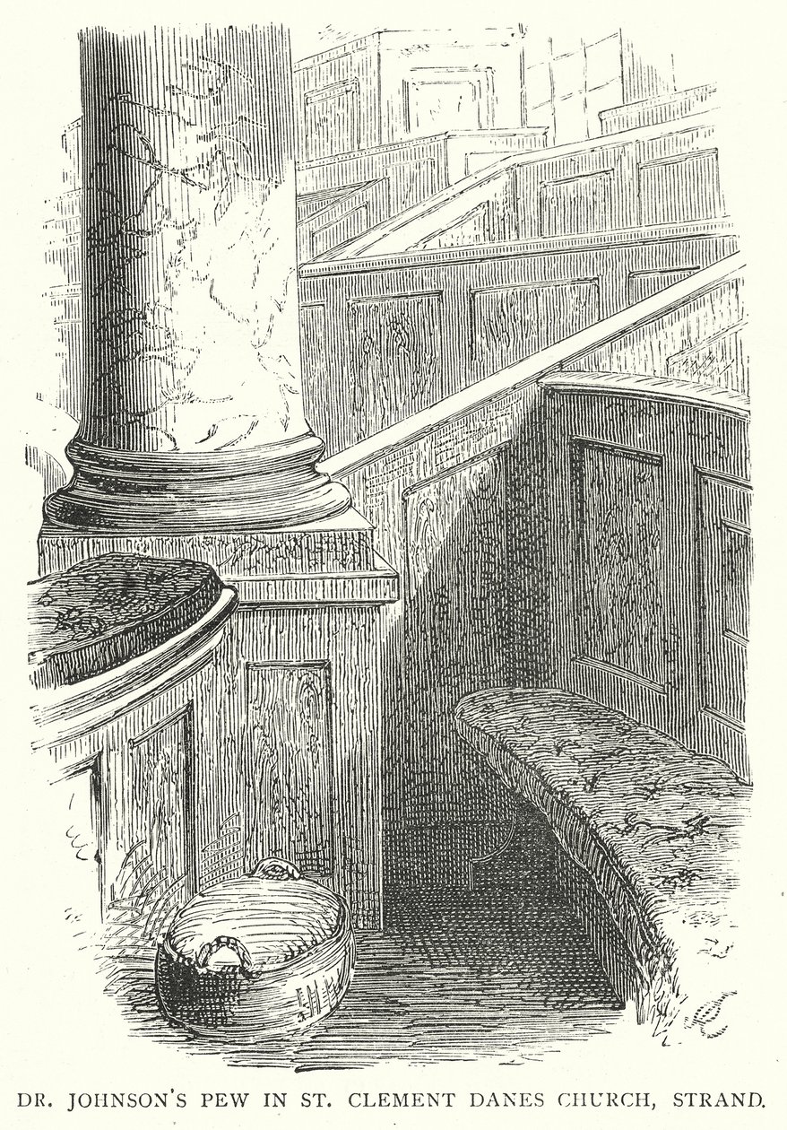 Dr. Johnsons Bank in der St. Clement Danes Kirche, Strand von English School