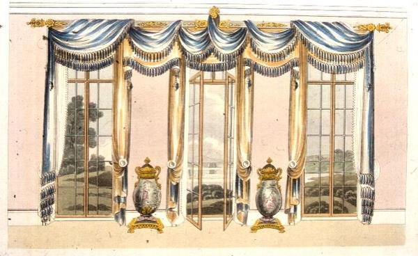 Vorhang im Salon, Tafel 109 aus Ackermann