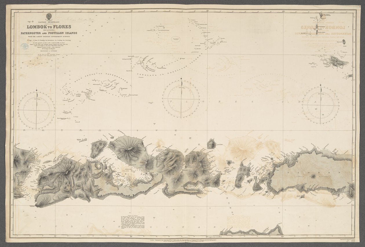 Ost-Archipel, Lombok bis Flores, einschließlich Paternoster- und Postillon-Inseln; aus Batavischen Regierungserhebungen. [Admiralty Chart], London von English School