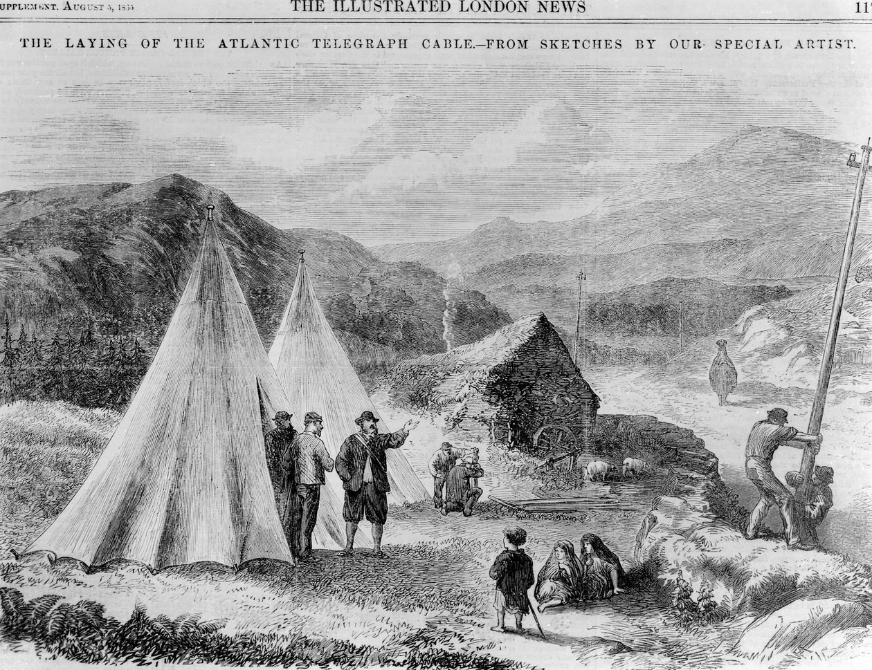 Lager der Arbeiter der Telegraphengesellschaft auf der Straße zwischen Killarney und Valencia von English School