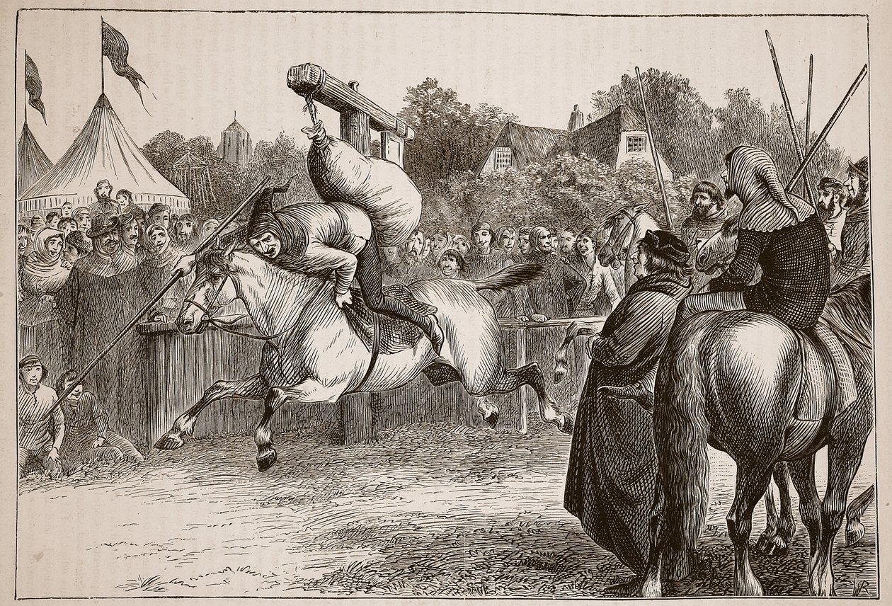 Englische Fröhlichkeit im 14. Jahrhundert: Tjost am Quintain, Illustration aus Cassells Illustrierter Geschichte Englands von English School
