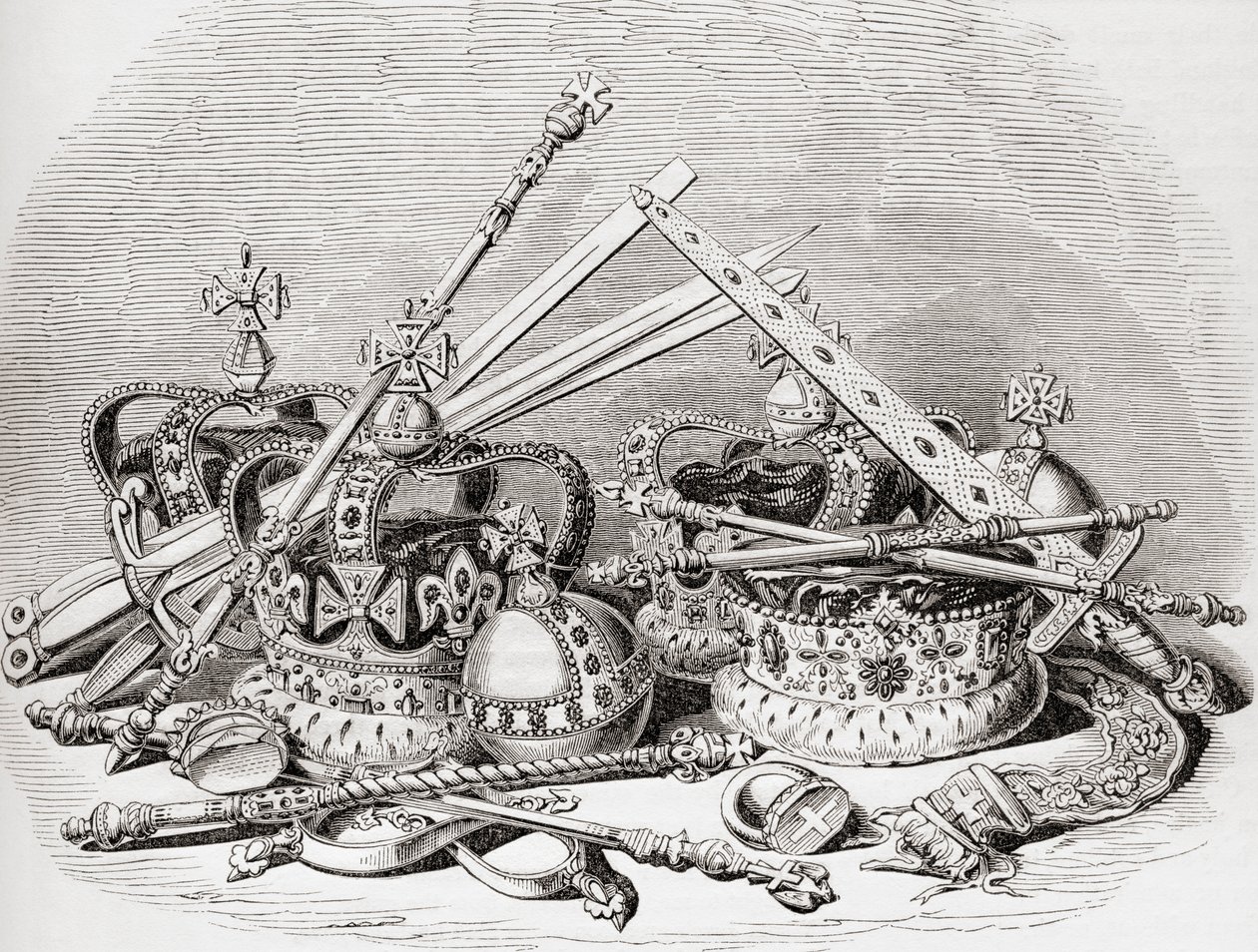 Englische Insignien, aus Old England: A Pictorial Museum, veröffentlicht 1847 von English School