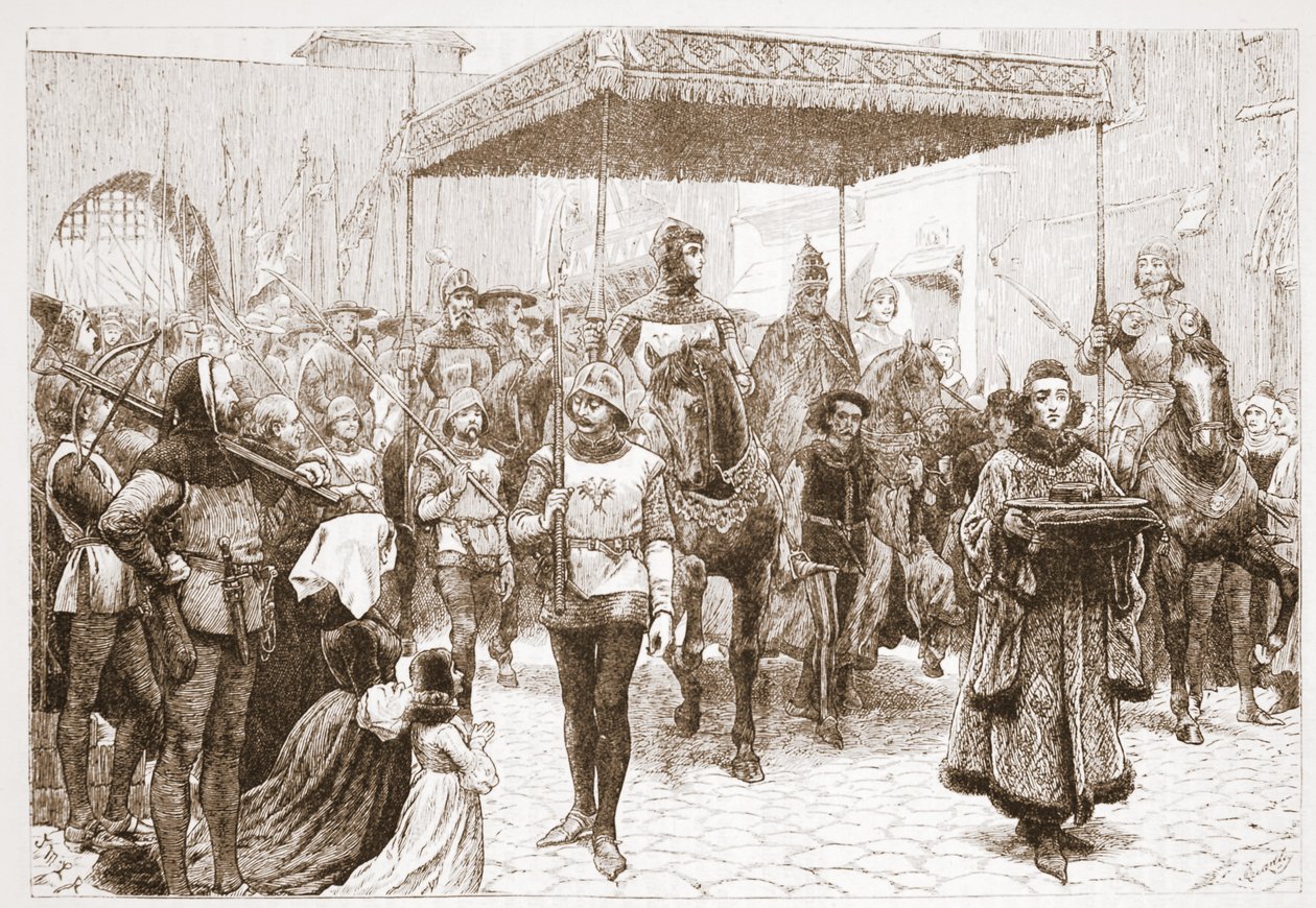 Einzug von Papst Johannes in Konstanz, Illustration aus Die Geschichte des Protestantismus von James Aitken Wylie, veröffentlicht 1878 von English School