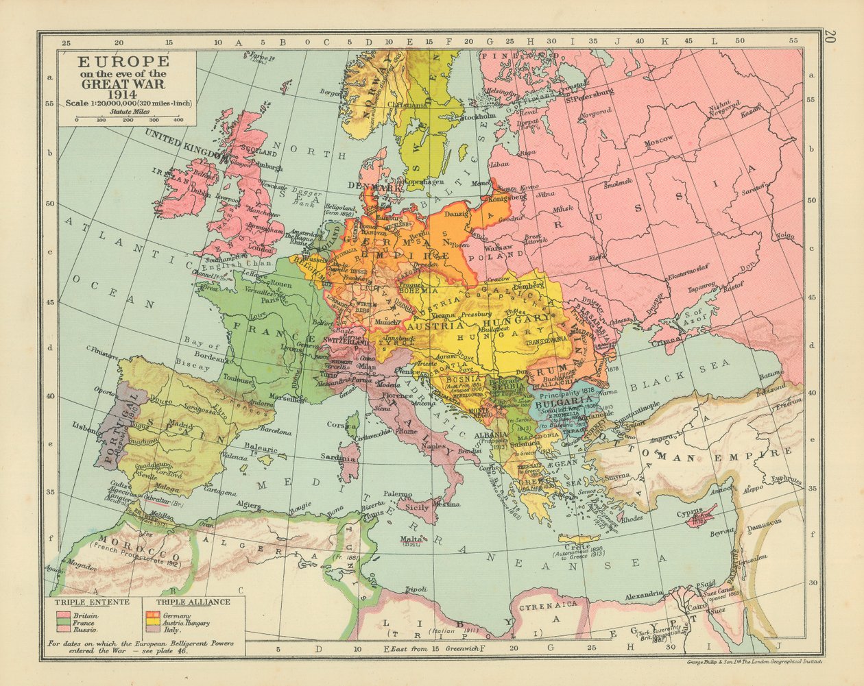 Europa am Vorabend des Großen Krieges 1914 (Farblithografie) von English School