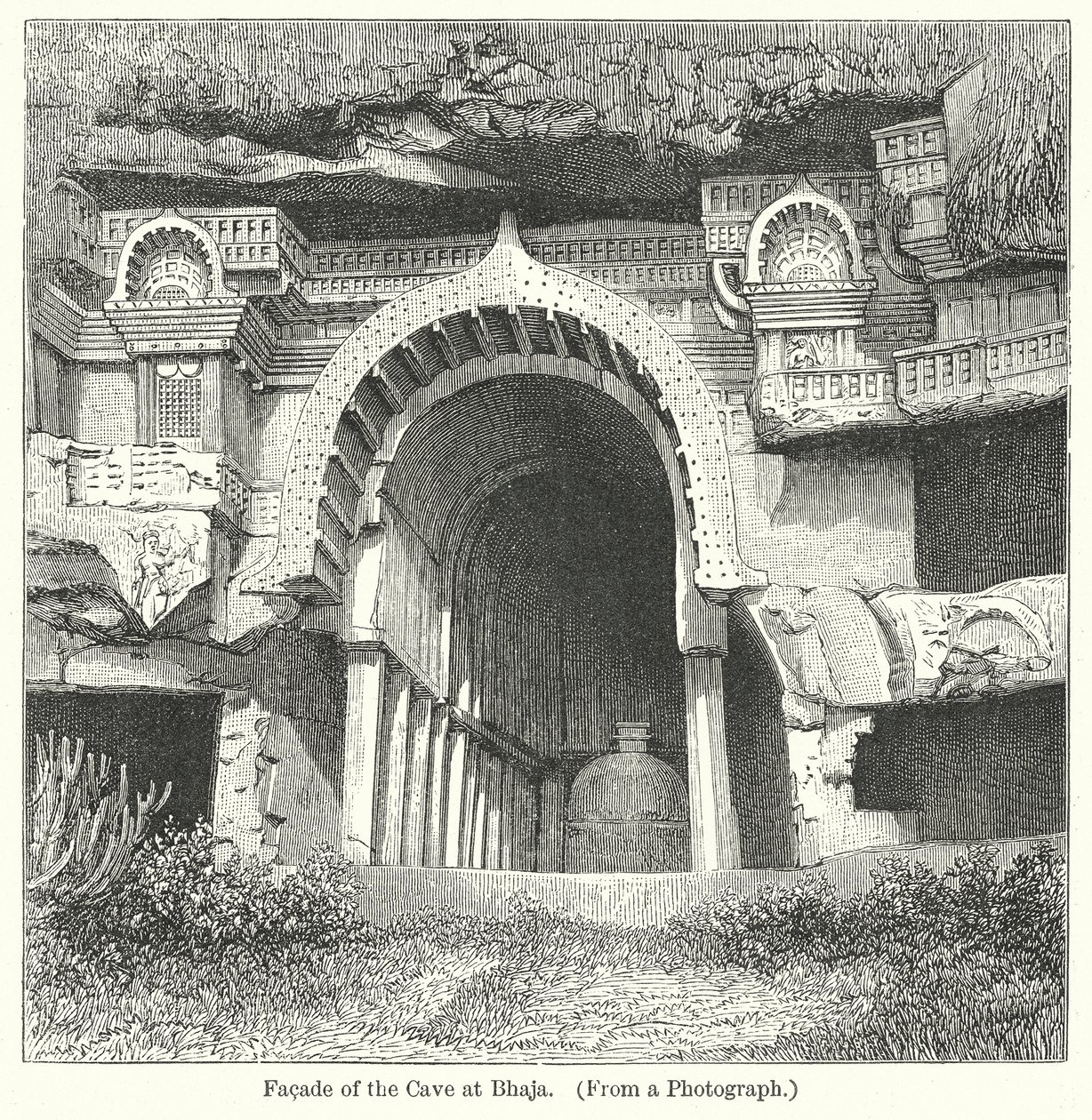 Fassade der Höhle in Bhaja (Gravur) von English School