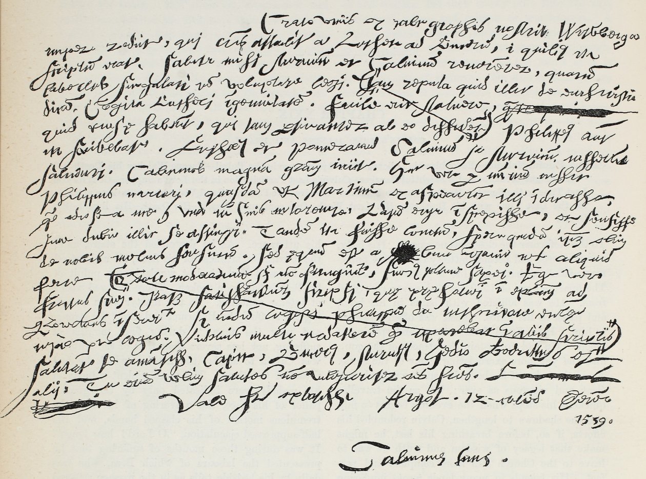 Faksimile von Calvins Handschrift, Illustration aus Die Geschichte des Protestantismus von James Aitken Wylie, veröffentlicht 1878 von English School