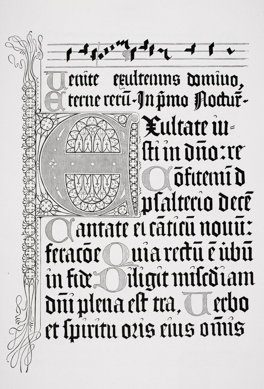 Faksimile einer Seite aus einem Psalter, gedruckt von Johann Fust und Petrus Schoiffer, Mainz, 1459 von English School