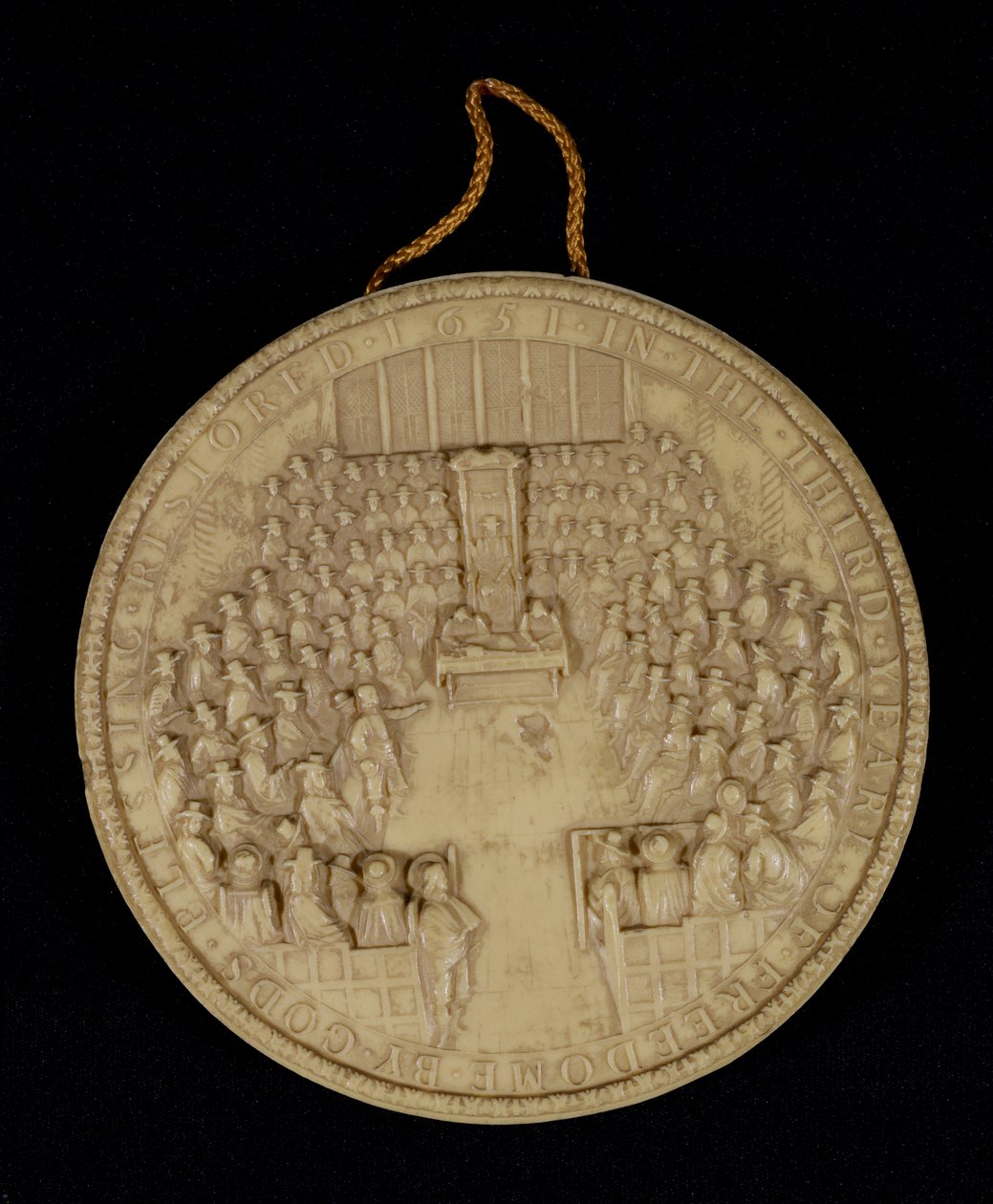 Faksimile des Großen Siegels von England von 1651, Vorderseite zeigt das Unterhaus in Sitzung von English School