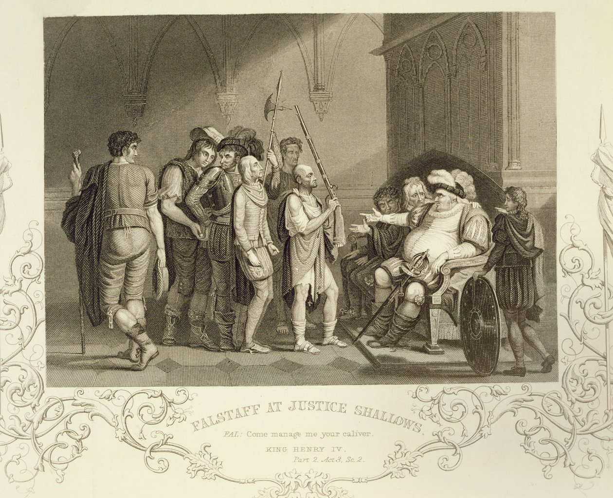 Falstaff bei Justice Shallow, in Heinrich IV (Teil 2) Akt III Szene 2, von William Shakespeare (1564-1616) von English School
