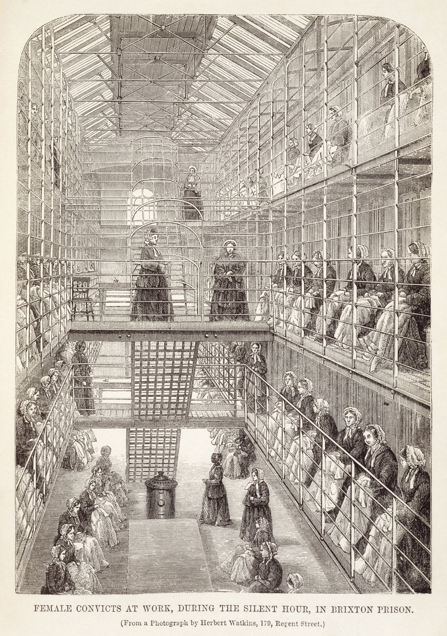Weibliche Strafgefangene bei der Arbeit während der stillen Stunde im Brixton-Gefängnis, aus The Criminal Prisons of London and Scenes of Prison Life von Henry Mayhew (1812-87) und John Binny, 1860 von English School