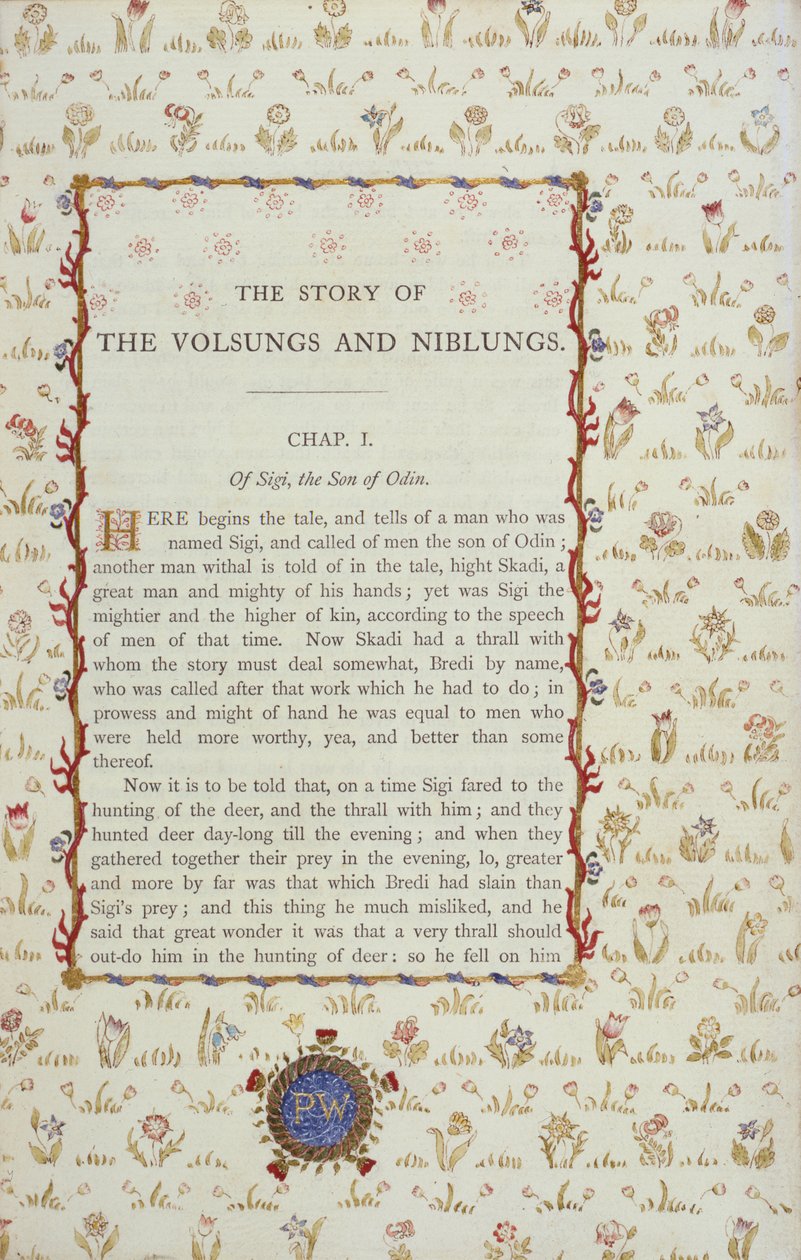 Erste Seite aus Die Geschichte der Volsungs und Niblungs, c.1870 von English School