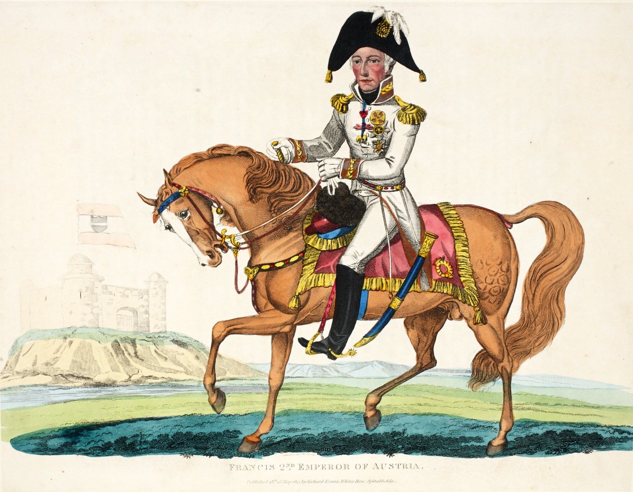 Franz II., Kaiser von Österreich, veröffentlicht von Richard Evans, graviert von Romney, Illustration aus An Historical Account of the Battle of Waterloo von William Mudford, 1816 von English School
