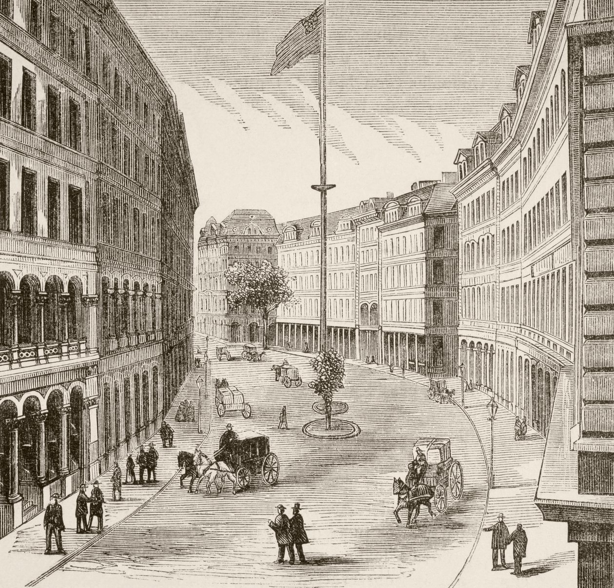 Franklin Street, Boston, Massachusetts in den 1870er Jahren von English School