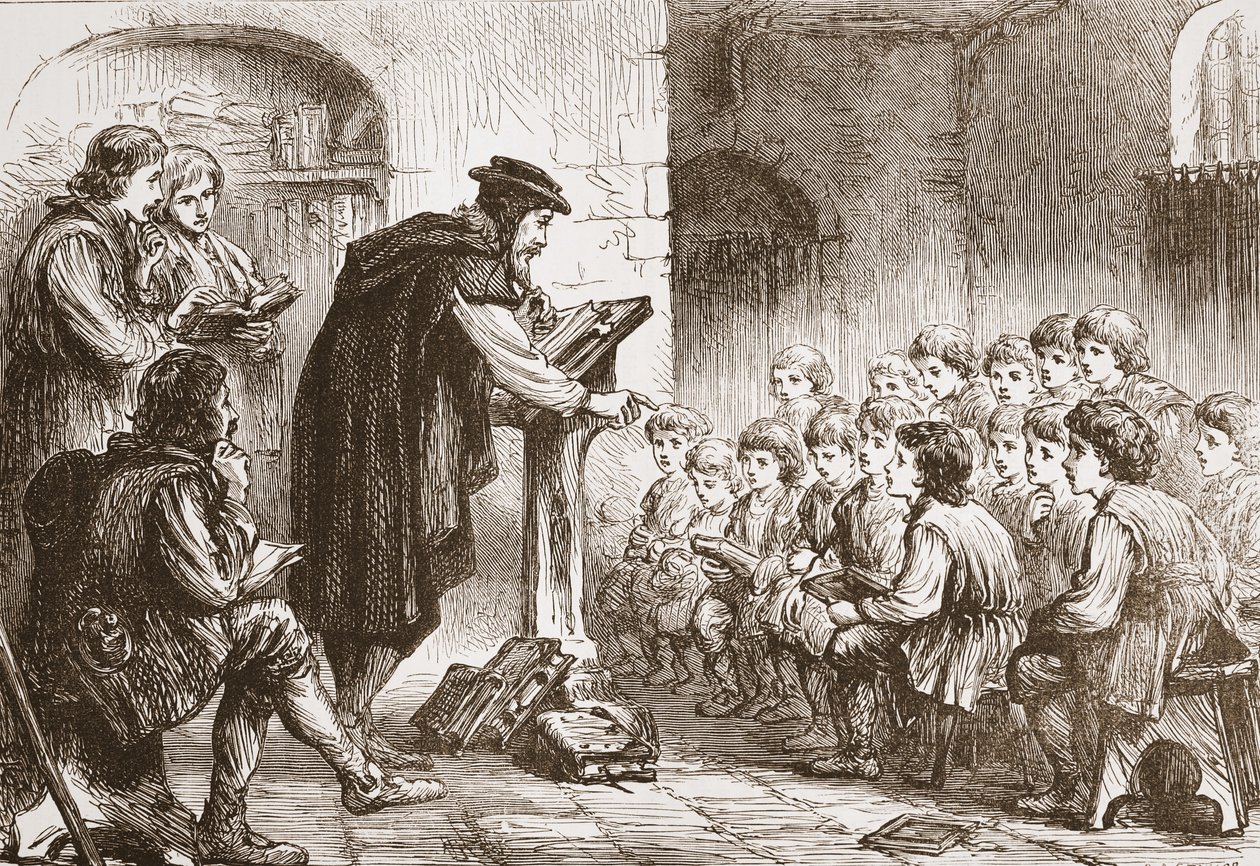 Froments Schule am Molard, Illustration aus Die Geschichte des Protestantismus von James Aitken Wylie, veröffentlicht 1878 von English School