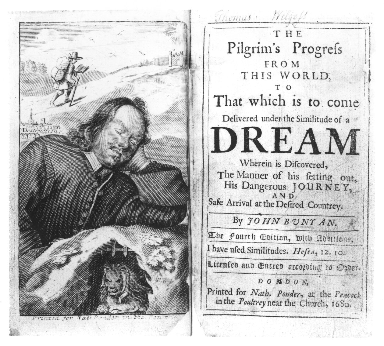 Frontispiz von The Pilgrims Progress von John Bunyan (1628-88) veröffentlicht 1680 von English School
