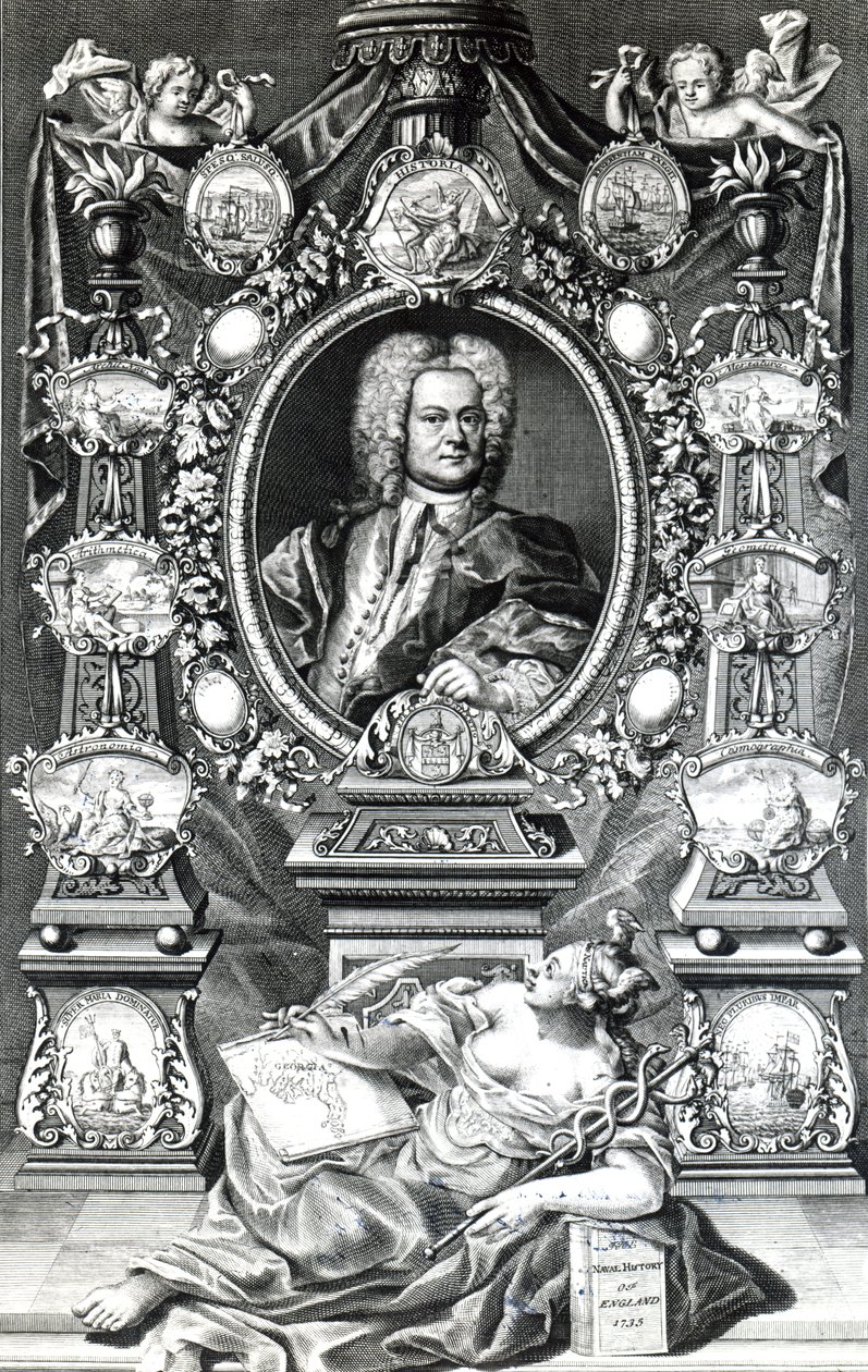 Frontispiz zur Naval History of England von Thomas Lediard, veröffentlicht 1735 von English School