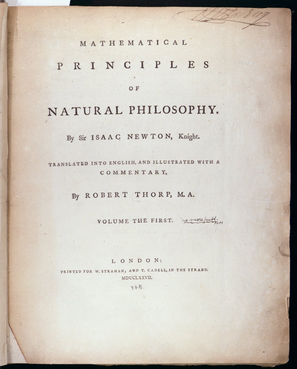 Frontispiz zu Band I der Mathematischen Prinzipien der Naturphilosophie von Sir Isaac Newton, 1777 von English School
