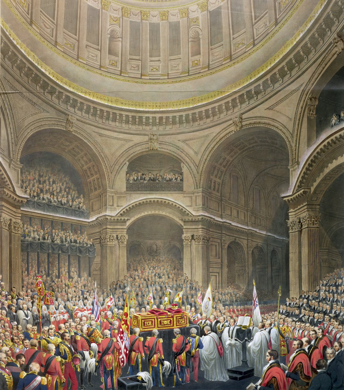 Begräbnis von Arthur Wellesley (1769-1852) Herzog von Wellington in der St. Pauls Kathedrale, graviert von J. Thomson und E.J. Parris, 1852 von English School