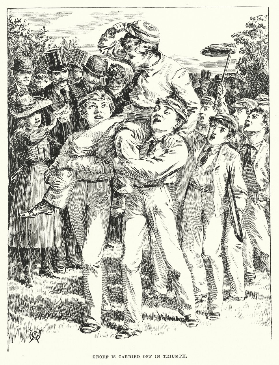 Geoff wird im Triumph davongetragen von English School