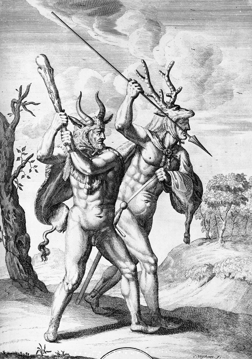 Germanen, Illustration aus The Commentaries of Caesar, ins Englische übersetzt von William Duncan, graviert von Cornelis Huyberts, veröffentlicht 1753 von English School