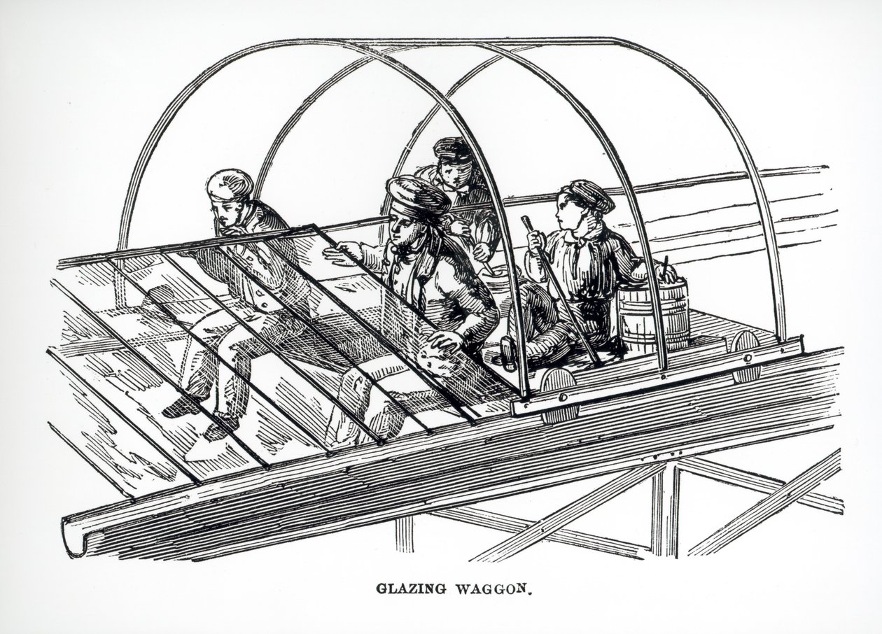 Verglasungswagen, verwendet im Crystal Palace von Paxton, 1850 von English School
