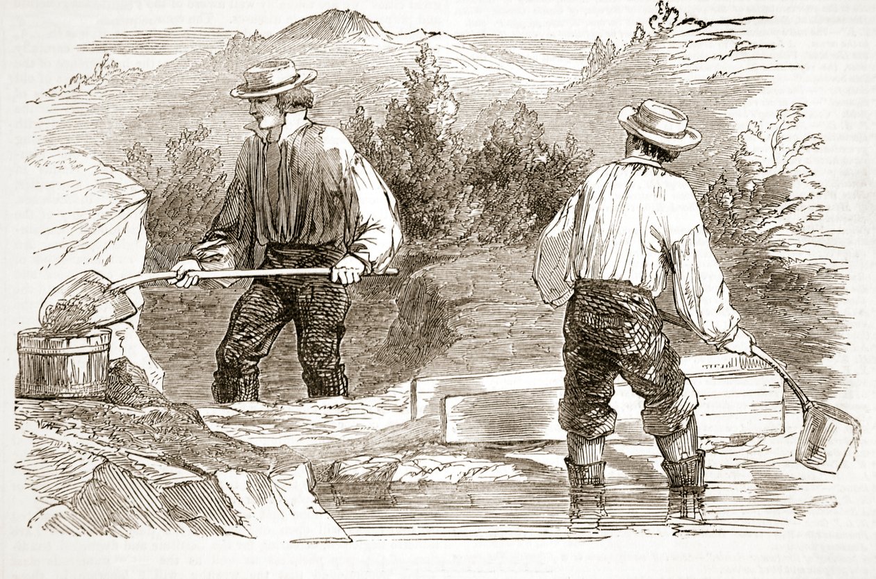 Goldwaschen an den Grabungsstätten, aus The Illustrated London News, 1849 von English School