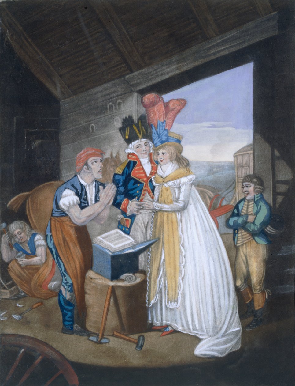 Gretna Green oder die heiße Hochzeit, veröffentlicht von Aurrie & Whittle, 1794 von English School