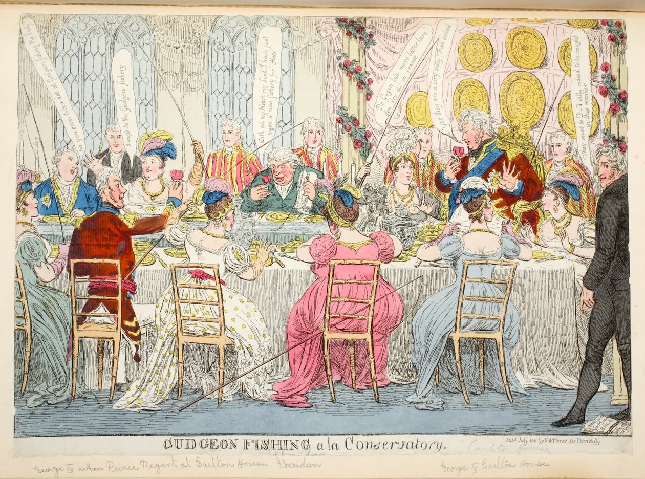 Gudgeon-Fischen à la Konservatorium, veröffentlicht 1811 von English School