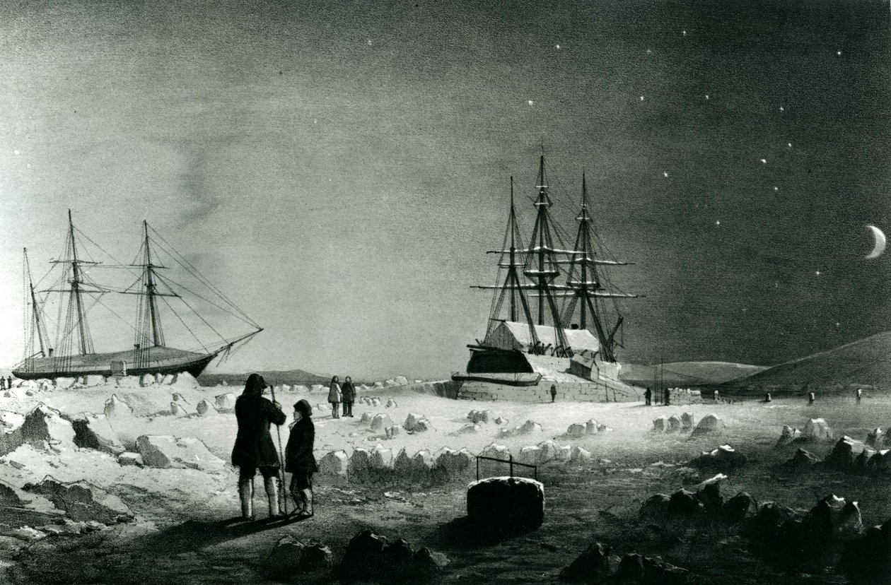 HMS Assistance und Pioneer in Winterquartieren bei der Rückkehr des Tageslichts von English School