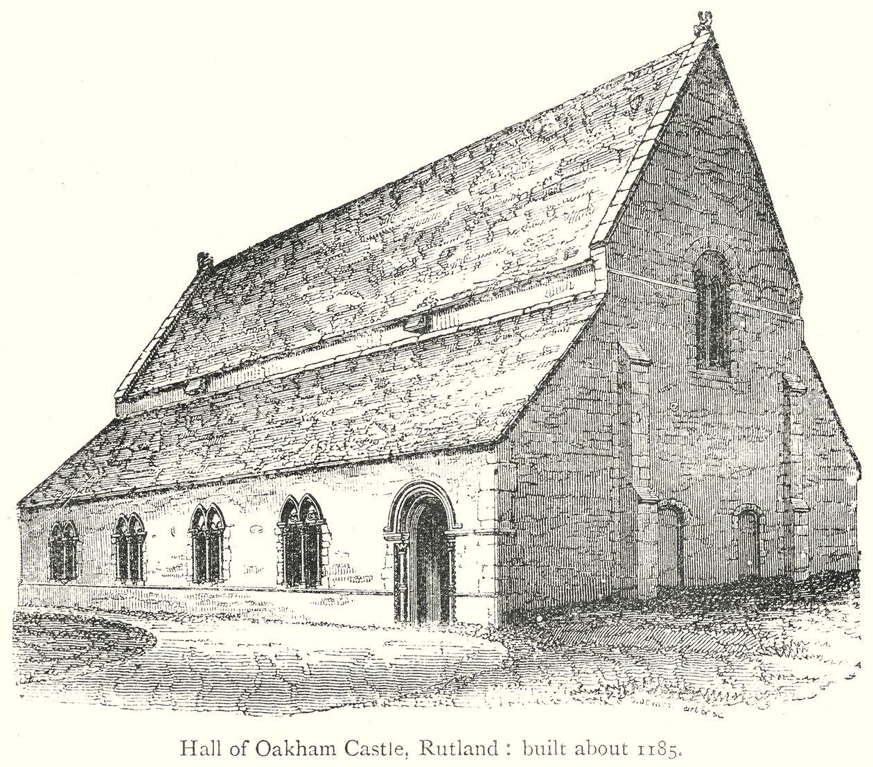 Halle von Oakham Castle, Rutland: Erbaut um 1185 (Gravur) von English School