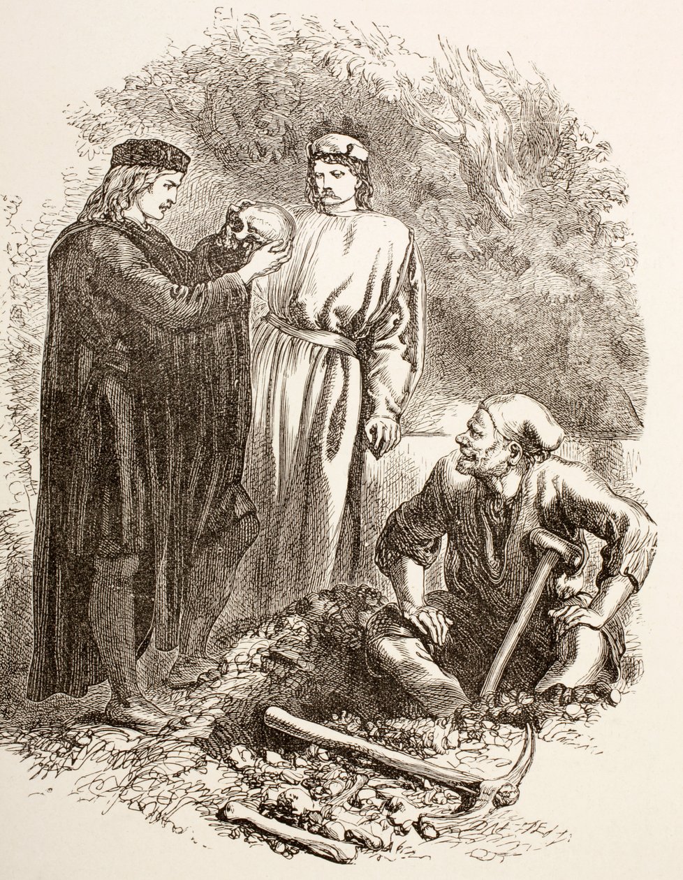 Hamlet hält den Schädel von Yorick, Illustration von Akt V, Szene I in Hamlet, aus 