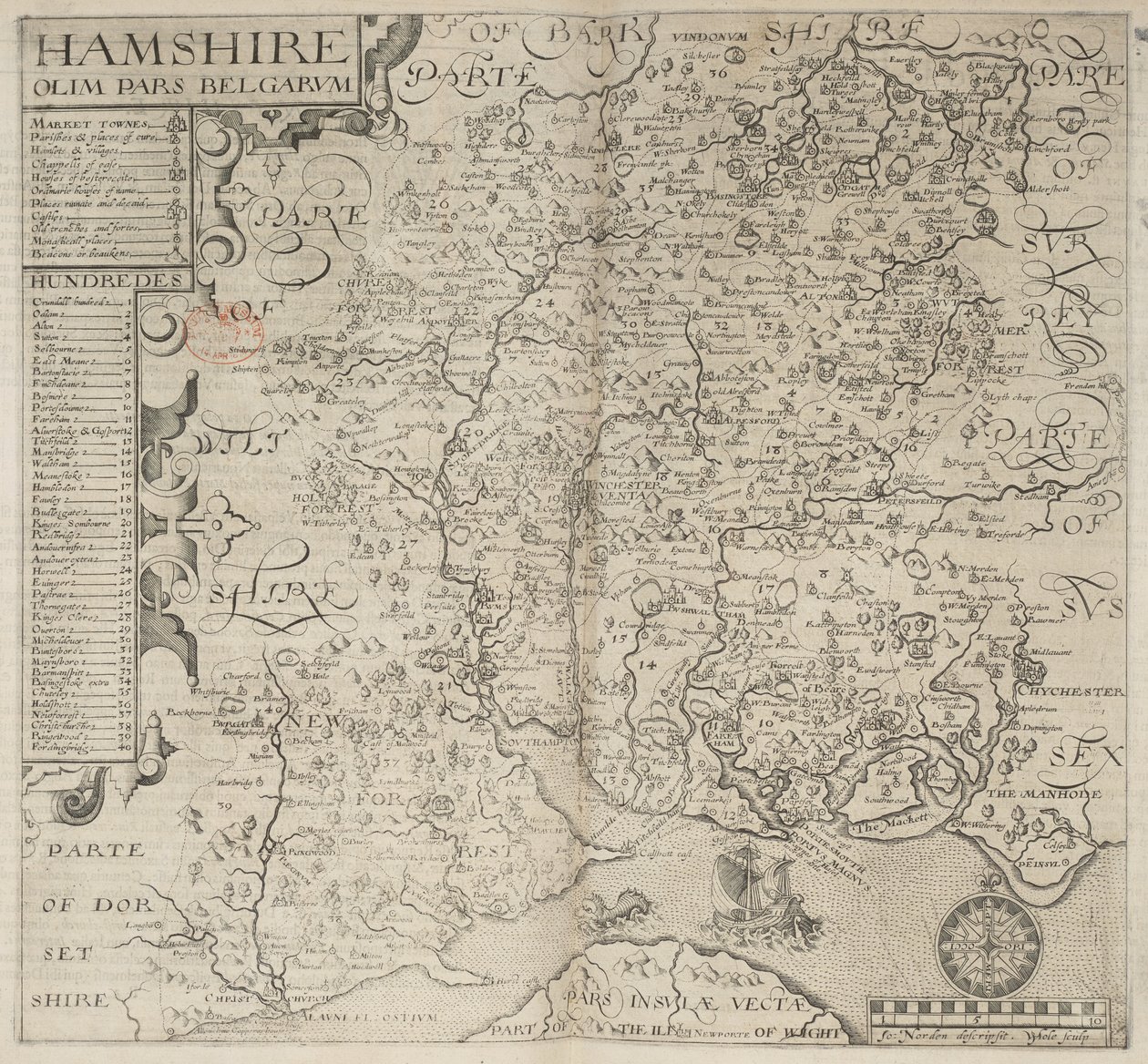 Hamshire, olim pars Belgarum. J. Norden descripsit. W. Hole sculp., aus Camdens 