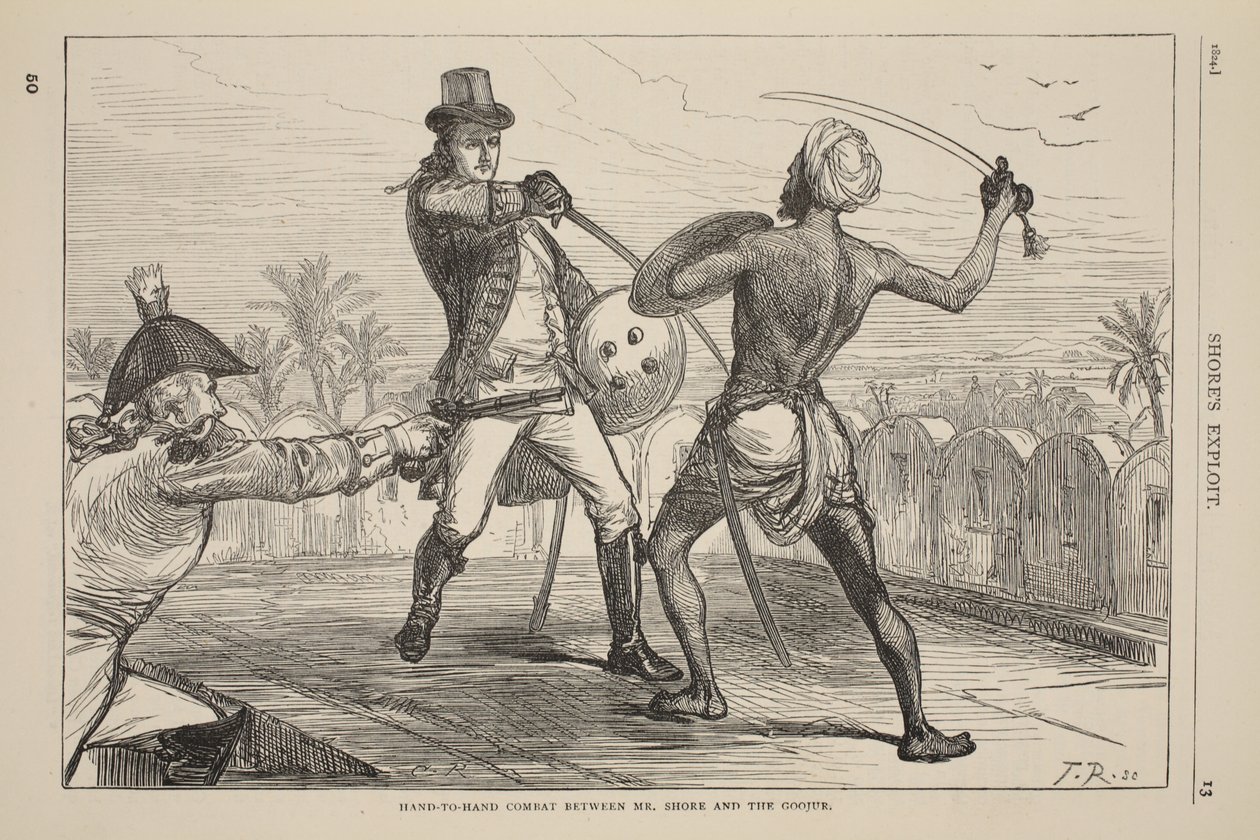 Nahkampf zwischen Mr. Shore und dem Goojur, Illustration aus Cassells Illustrierter Geschichte Englands von English School