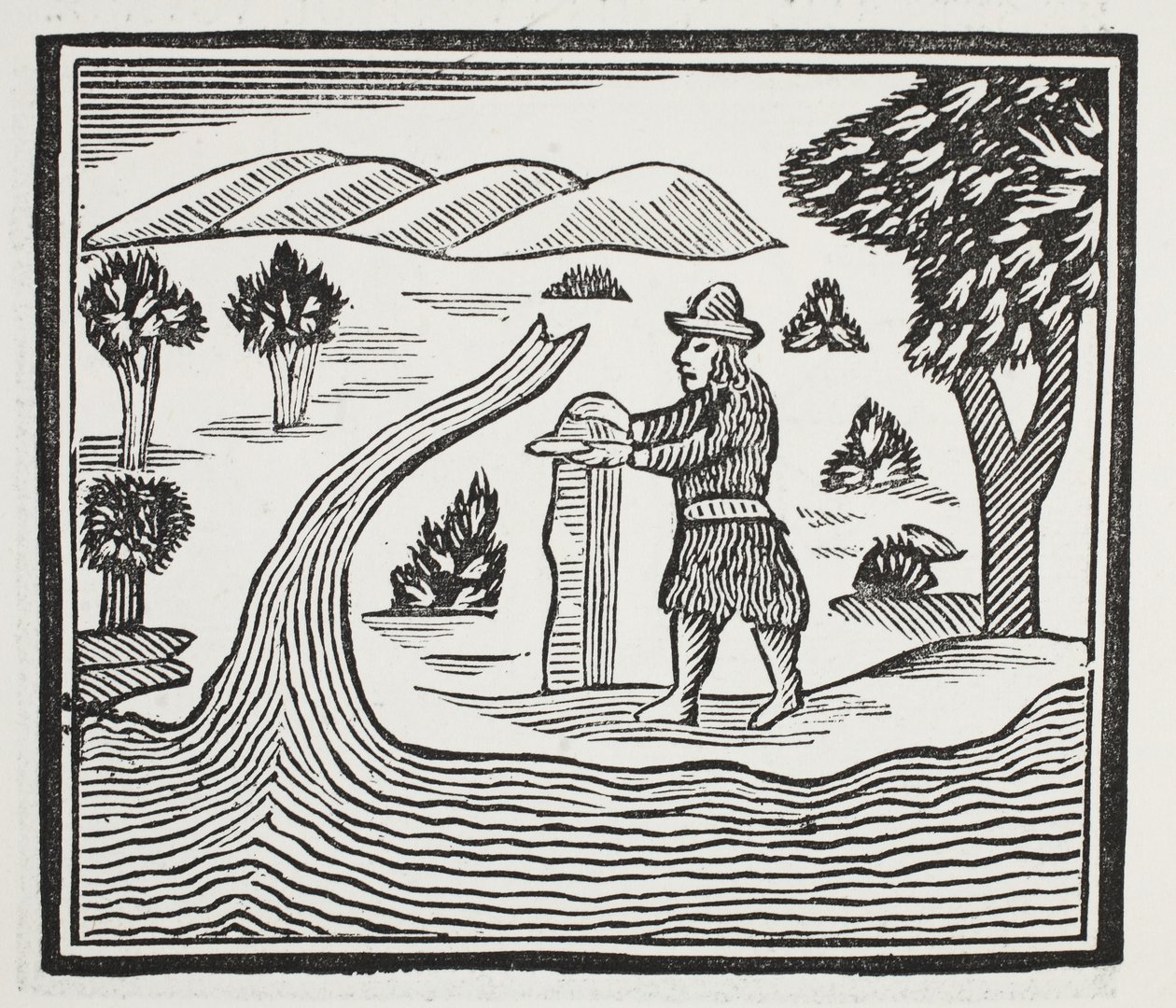 Er führt ein Tagebuch über Zeit und Ereignisse, Illustration aus Chap-books des achtzehnten Jahrhunderts von John Ashton, veröffentlicht 1882 von English School
